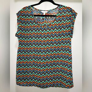 Charming Charlie Multicolor Chevron Printed Top Size L